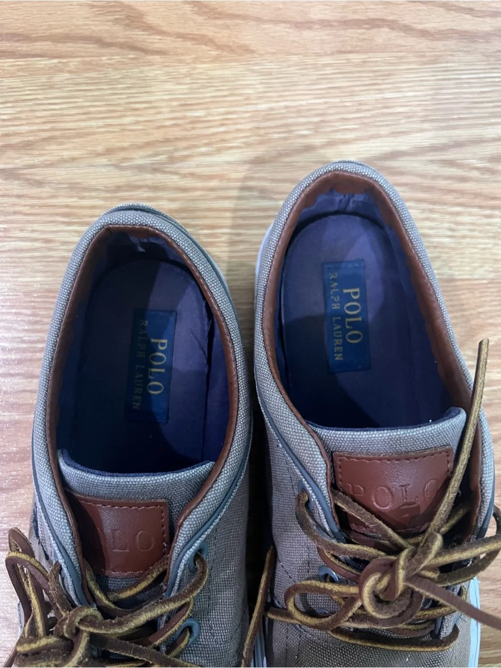Polo by Ralph Lauren Men’s Grey Canvas Boat Sneaker with White Soles